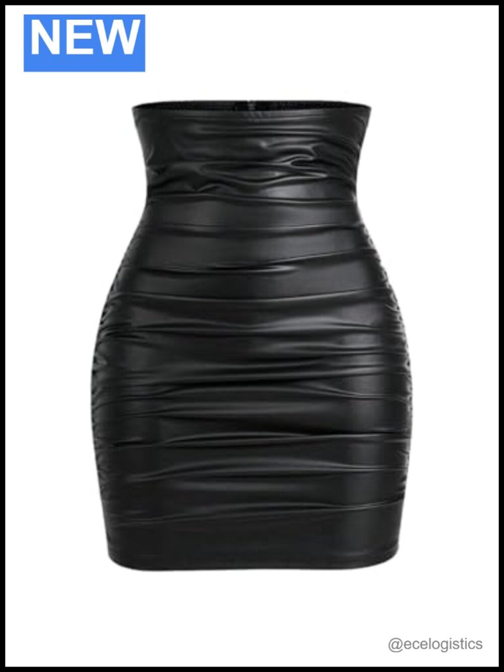 Faux Leather High Waisted Ruched Tummy Control Mini Skirt Bodycon Fitted